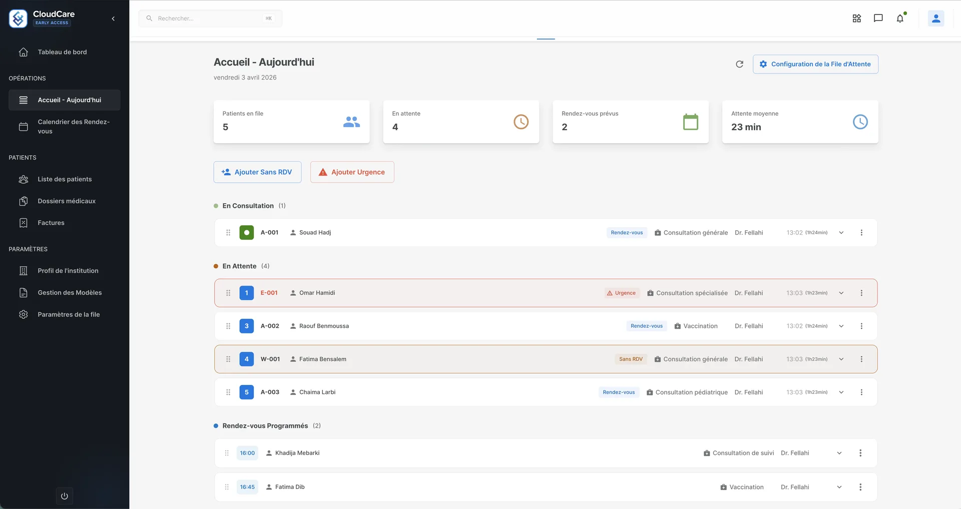 Gestion des rendez-vous et file d'attente